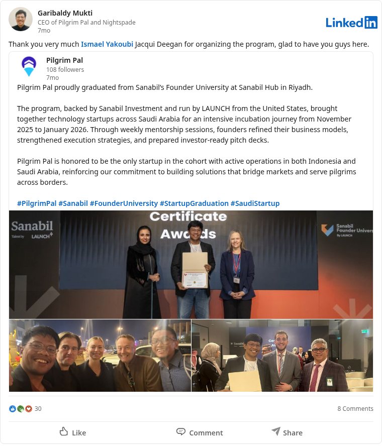 LinkedIn post about Sanabil Founder University